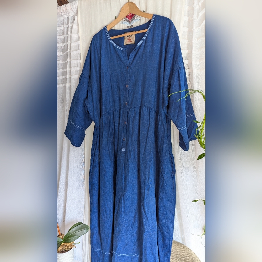 Gudrun Sjoden Blue Organic Linen Maxi Dress - Picture 2 of 14